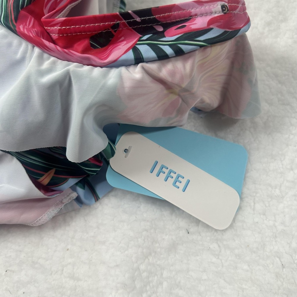 IFFEI Swimsuit Womens XL Multicolor Flamingo Ruffle One Piece Tropical Beach - Picture 7 of 16